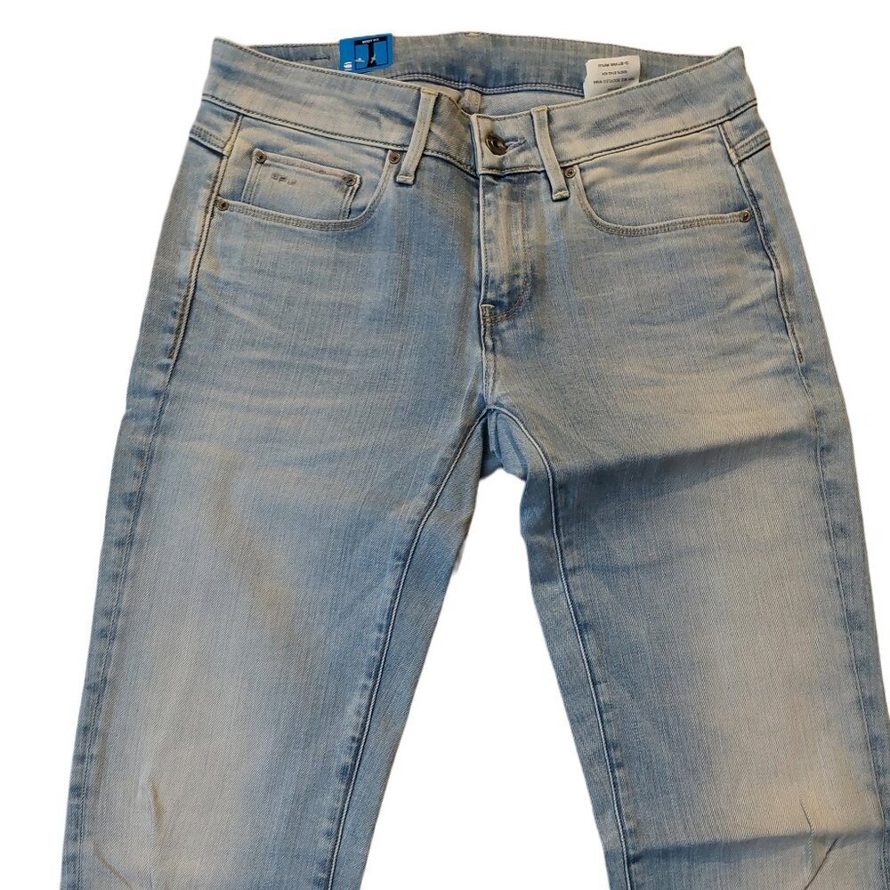 G-Star Raw 3301 Mid Bootleg Gova Super Stretch Light Blue Denim Jeans Sz 27 NWT - Picture 3 of 13